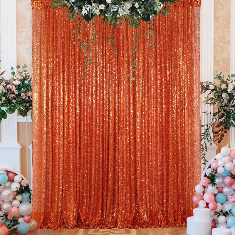 ShinyBeauty Shimmer Curtains - 8FTx8FT Orange Glitter Backdrop Fabric Curtain Sequin Photo Backdrop - Image 1